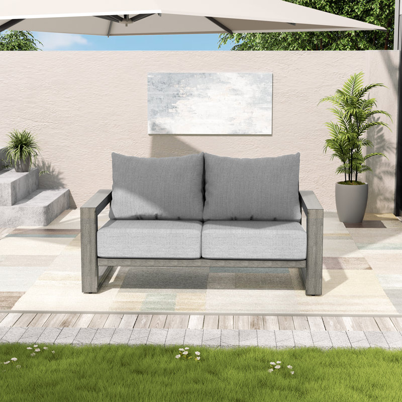 Causeuse d'extérieur en aluminium peint à la main avec coussins gris Adden, Gris