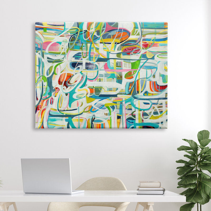 Mouvement courbe bleu et vert Chaos, Toile tendue, H 36 po x l 48 po