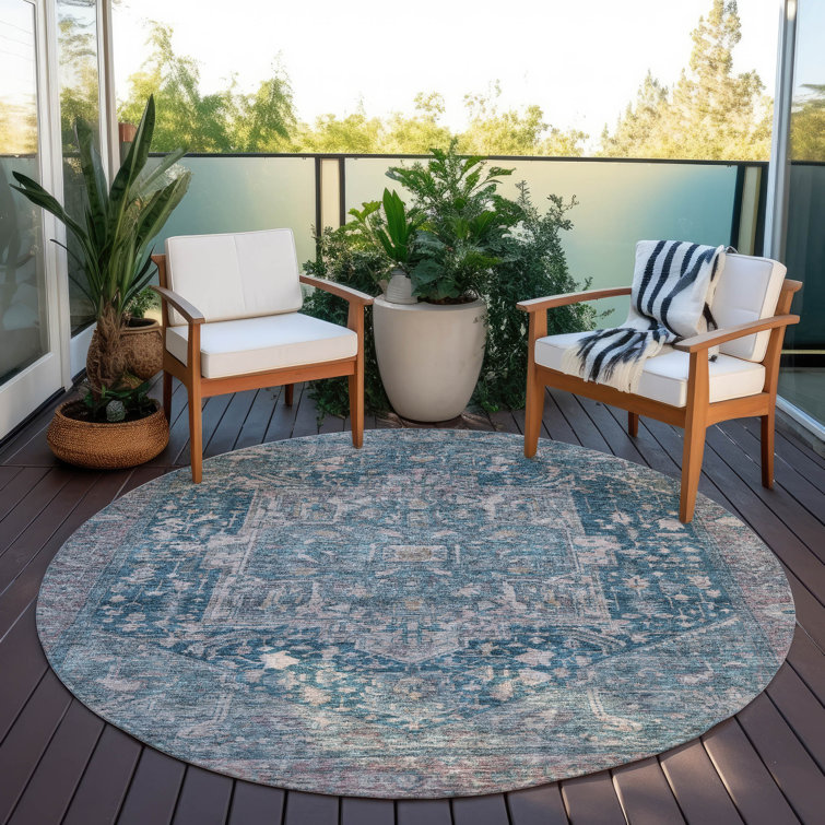 Machine Washable Indoor/Outdoor Claudian ACN1240 Blue Rug