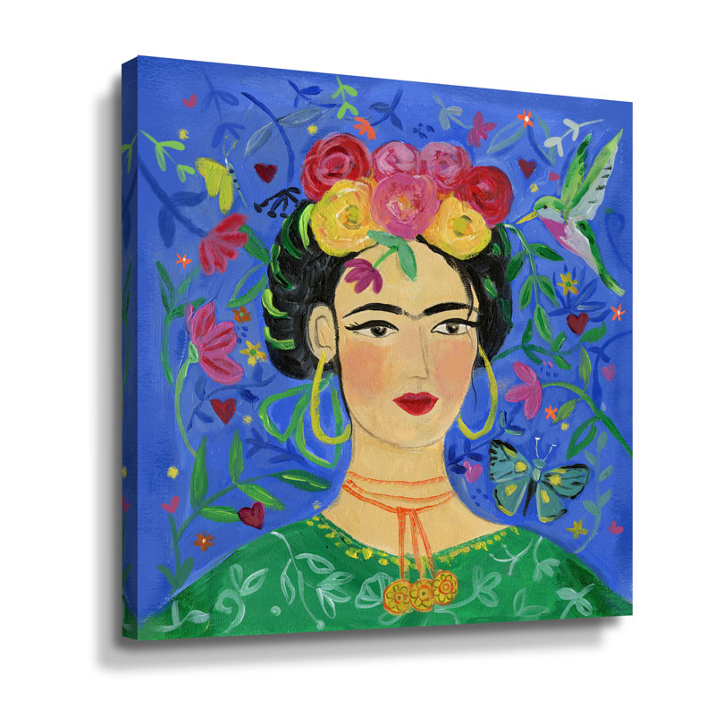Frida Blue - reproduction d'art sur toile, Toile tendue, H 14 po x l 14 po x P 2 po