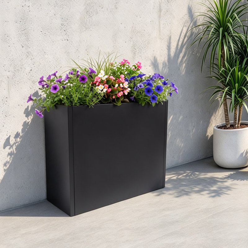 Boîte à fleurs en métal avec tablette amovible pour patio extérieur