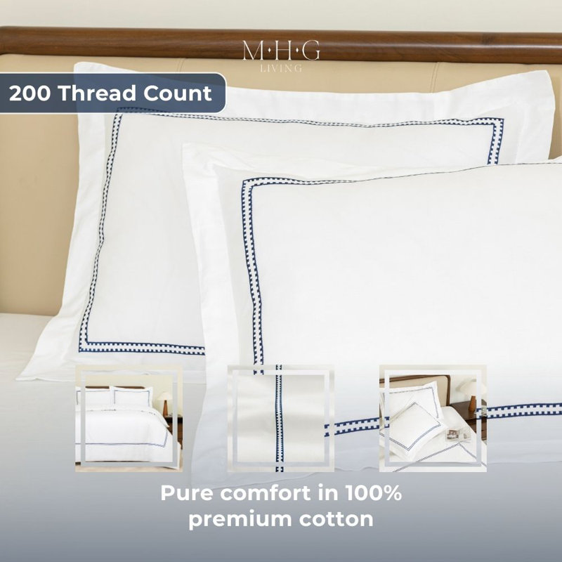 MHG Living Duvet Cover Set Mayfair Navy Baratta Stitch Design Cotton Bedding - Includes 2 Pillowcases, Double
