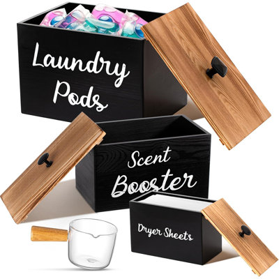 3 Pcs Wood Laundry Pods Container Dryer Sheet Holder Dryer Sheets Holder Scent Booster Container Set