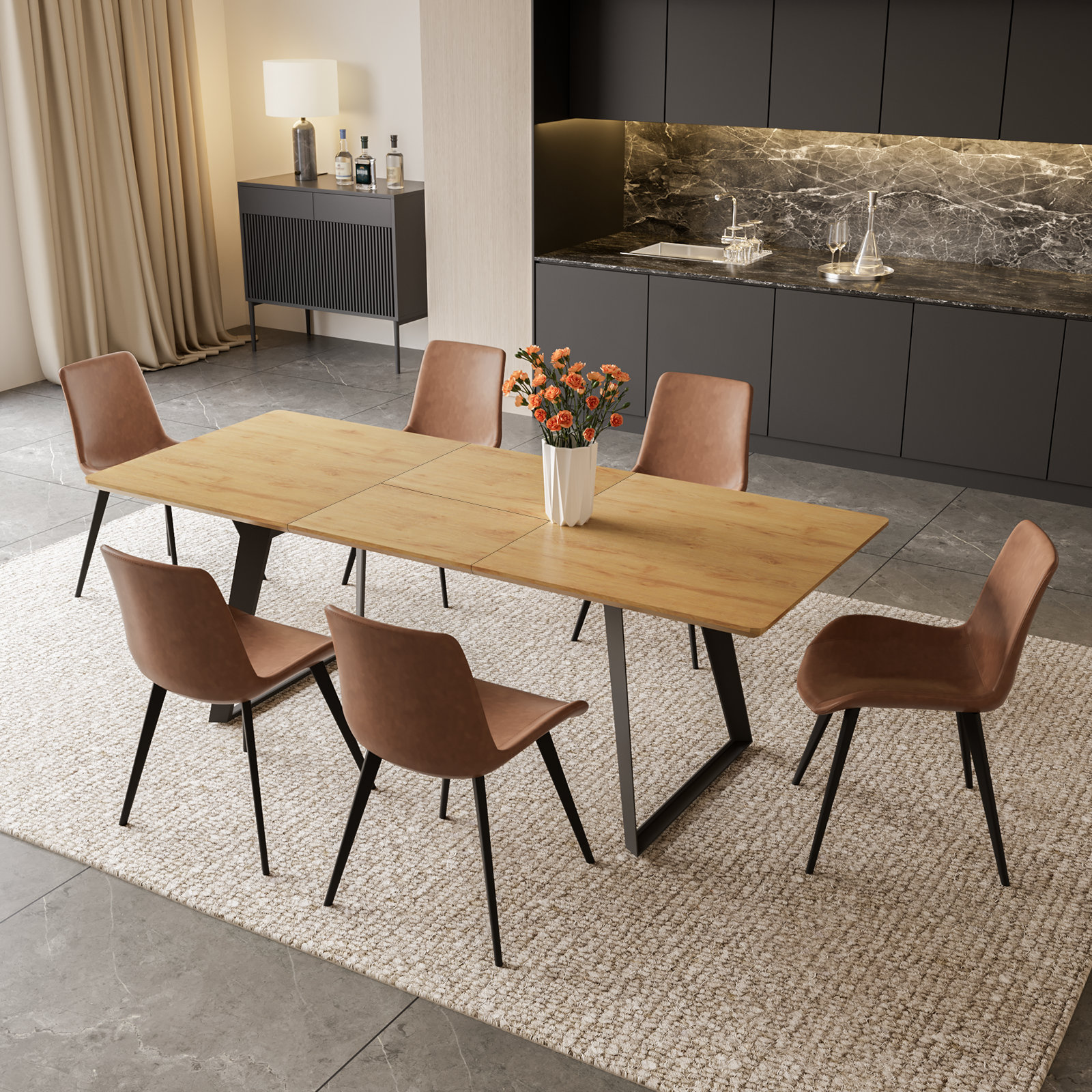 17 Stories Lorollas Table and Chairs Modern Expandable Dining Room ...