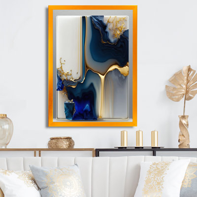 Abstract Geode Gold And Blue Marble Shape I - Abstract Marble Wall Art