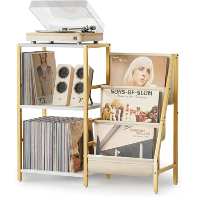 Record Player Stand, Turntable Stand With 3-Tier Vinyl Record Storage, Record Player Table Up To 200 Albums, End Table For Vinyl Records, Vinyl Record Holder Cabinet For Living Room White