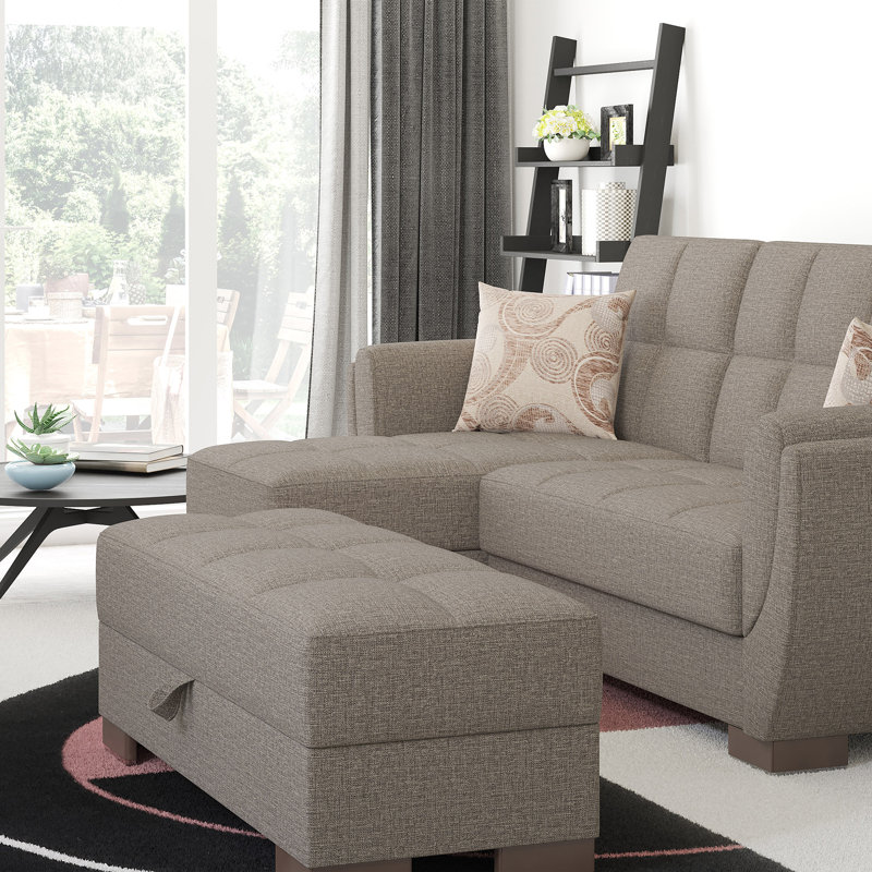 Clemmer Fabric Upholstered Ottoman with Storage, Brown Polyester