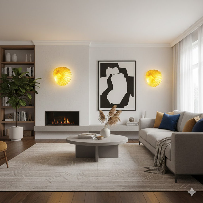 Applique murale 2 lumières avec abat-jour en tissu jaune