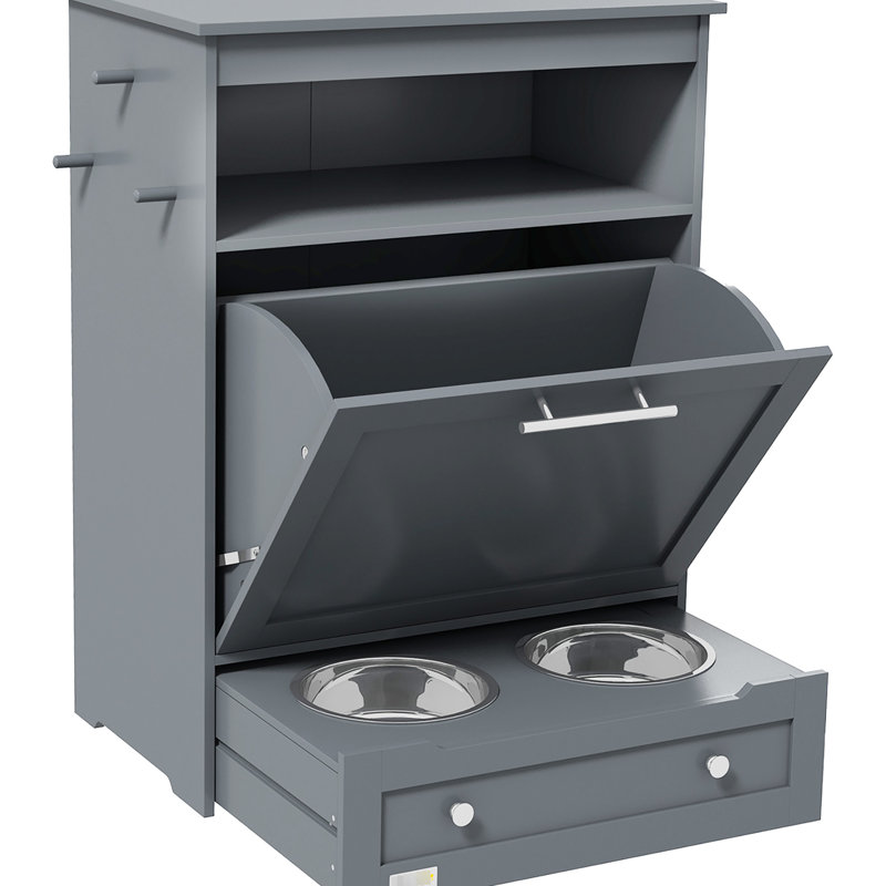 Dog Food Container With Hanger, Gray - Neatly Store Pet Supplies Storage Cabinet For Feeding