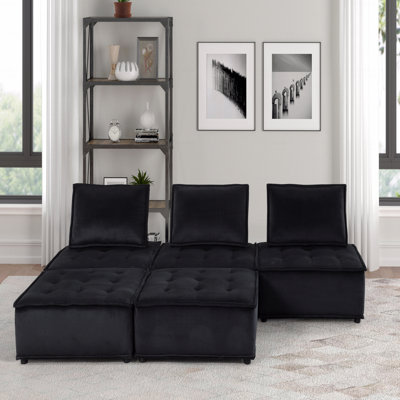 Canapé modulaire Basic, repose-pieds 120 po en velours 5 pièces Basic