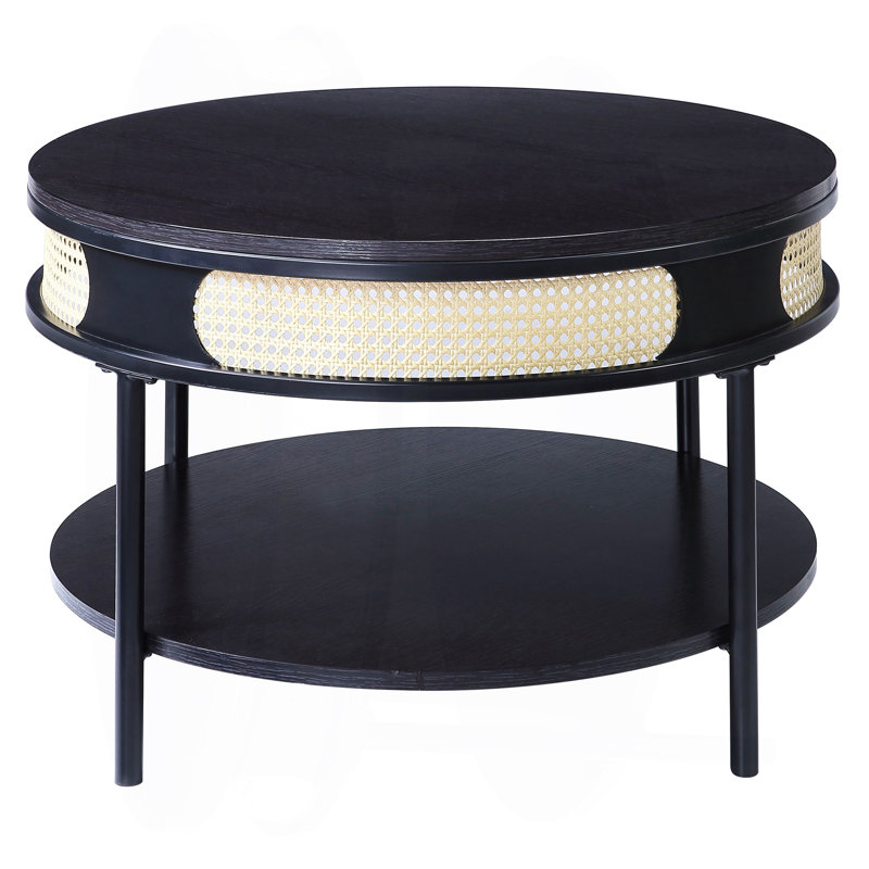 Table basse ronde noire avec tablette inférieure