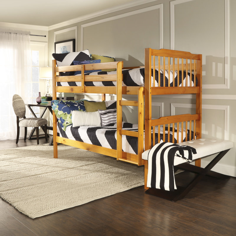 Mulli Kids Twin Over Twin Bunk Bed, Honey Pine