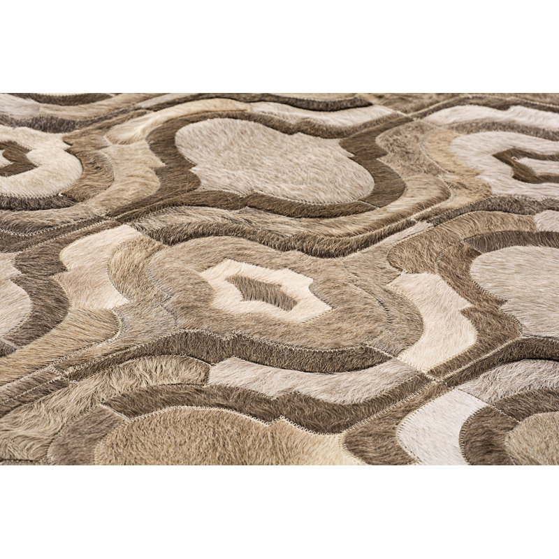 Tapis décoratif de Ivoire/taupe fait à la main Tobler, 10 x 14