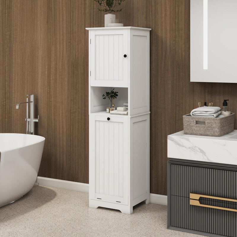 Armoire à linge blanche inclinable avec sac amovible, armoire de rangement à une porte