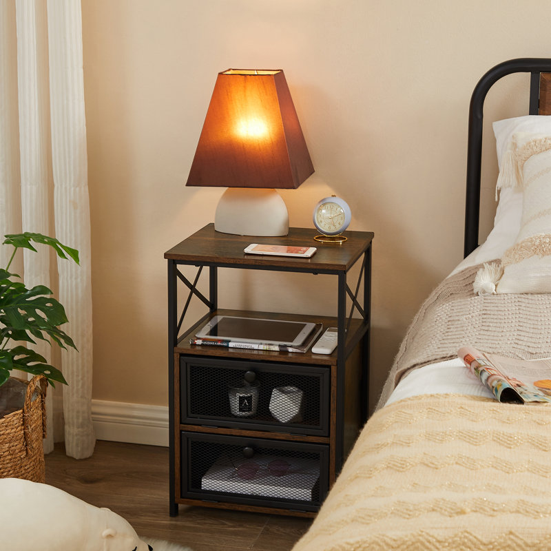 Nightstand Set With Charging Station End Side Tables Set With Storage Drawers And USB Ports & Power, Rustic Brown
