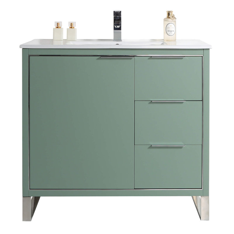 Ensemble de meuble-lavabo simple 36 po, Chrome, Vert menthe
