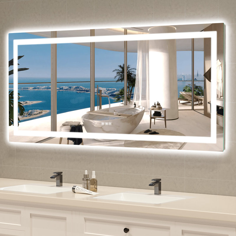 Keyshauna LED Bathroom Mirror with Frontlit and Backlit, 3 Colors Temperature & Dimmable Light Anti-fog Tempered Glass Bathroom Vanity Mirror