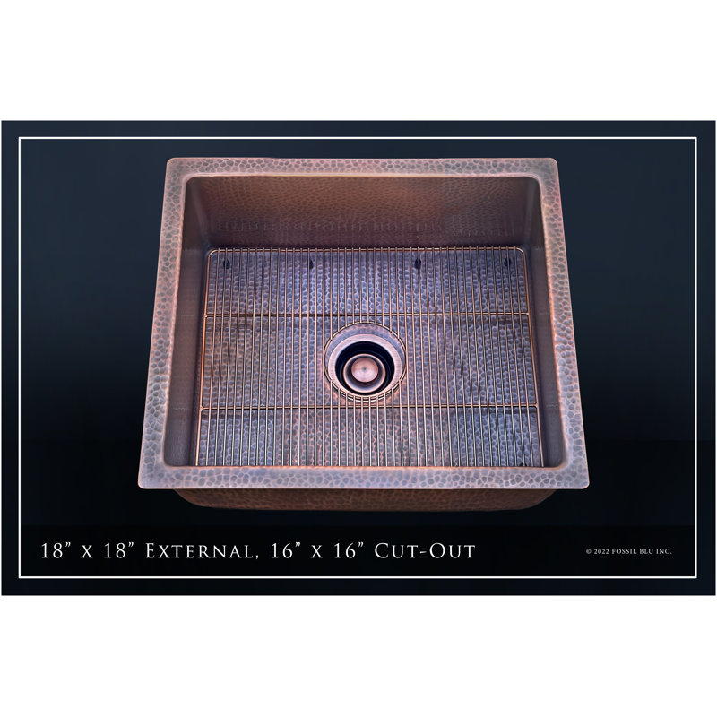 Fossil Blu 18" Luxury 12-Gauge Hammered Copper Single Bowl Undermount/Drop-in Sink, Dark Patina