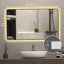 Miroir mural 48 x 32 avec coins arrondis, affichage de la température, lumière tricolore, désembuage et cadre en aluminium de haute qualité