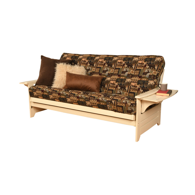 Johnte 82'' Wide Full Futon And Mattress, Antique White, Peter's Cabin Microsuede, Premium Pocket Coil