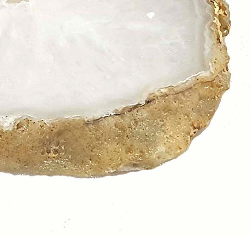 Assiette décorative, bords dorés irréguliers naturels, agate blanche 10 po