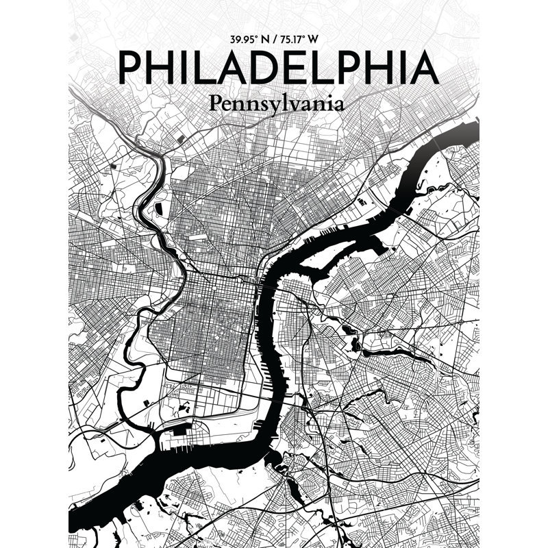 « philadelphia city map », reproduction d’impression sur affiche en encre, H 17 po x l 11 po