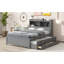 Lit plateforme double avec lit gigogne, tiroirs et prises USB, gris-118557457