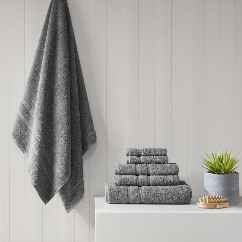 Aegean Charcoal 100% Turkish Cotton Casual 6-Piece Towel Set, Charcoal