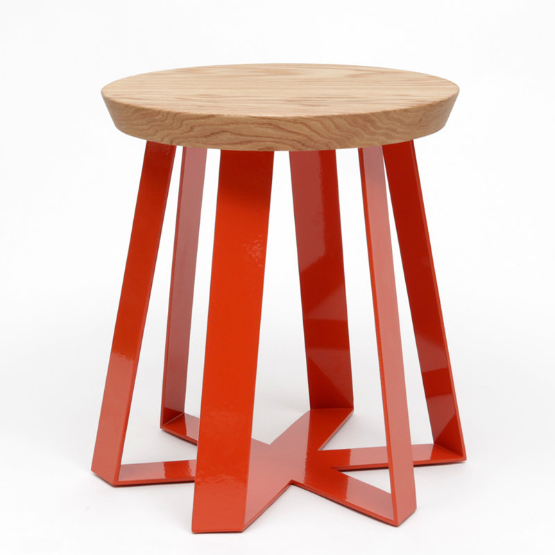ARS Solid Wood Accent Stool, Orange, Oak