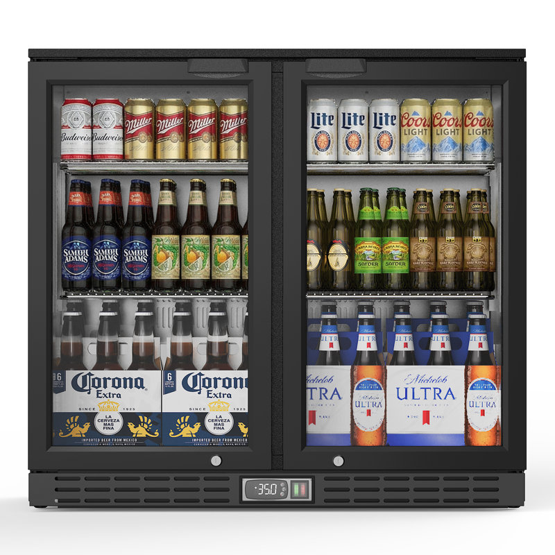Coolake Back Bar Cooler Refrigerator With 2 Glass Doors, 7.4 Cu.ft Commercial Under Counter Height Beverage Refrigerator With Led Lighting, Display Drink Fridge For Restaurant, Garage, Office, Shop