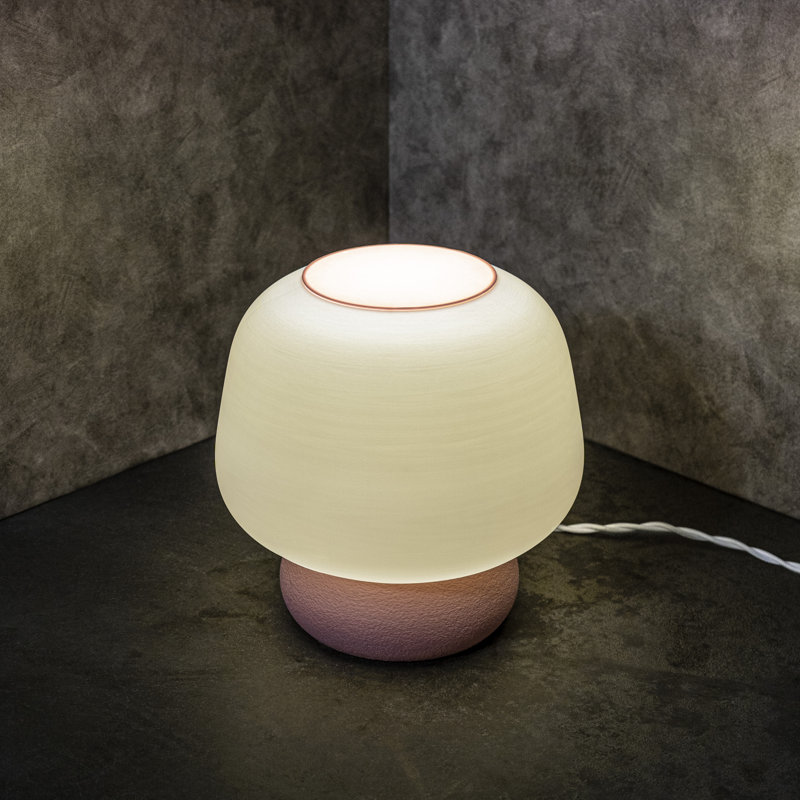 Mushroom 10" Modern Classic Plant-Based PLA 3D Printed Dimmable LED Table Lamp, Light Pink, White