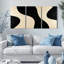 Ensemble de 3 tableaux sur toile à motif de vagues abstraites noires et beiges-711521715