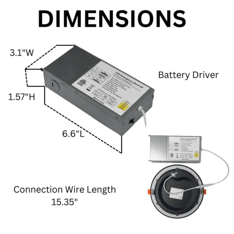Éclairage à DEL vers le bas avec pile de secours E2 Lighting | 6 po | 16 W | Intensité réglable | 5 CCT réglable | Garniture noire | E2-DL-SLIM-6Inch-16W-27/30/35/40 / 50K-E-BL