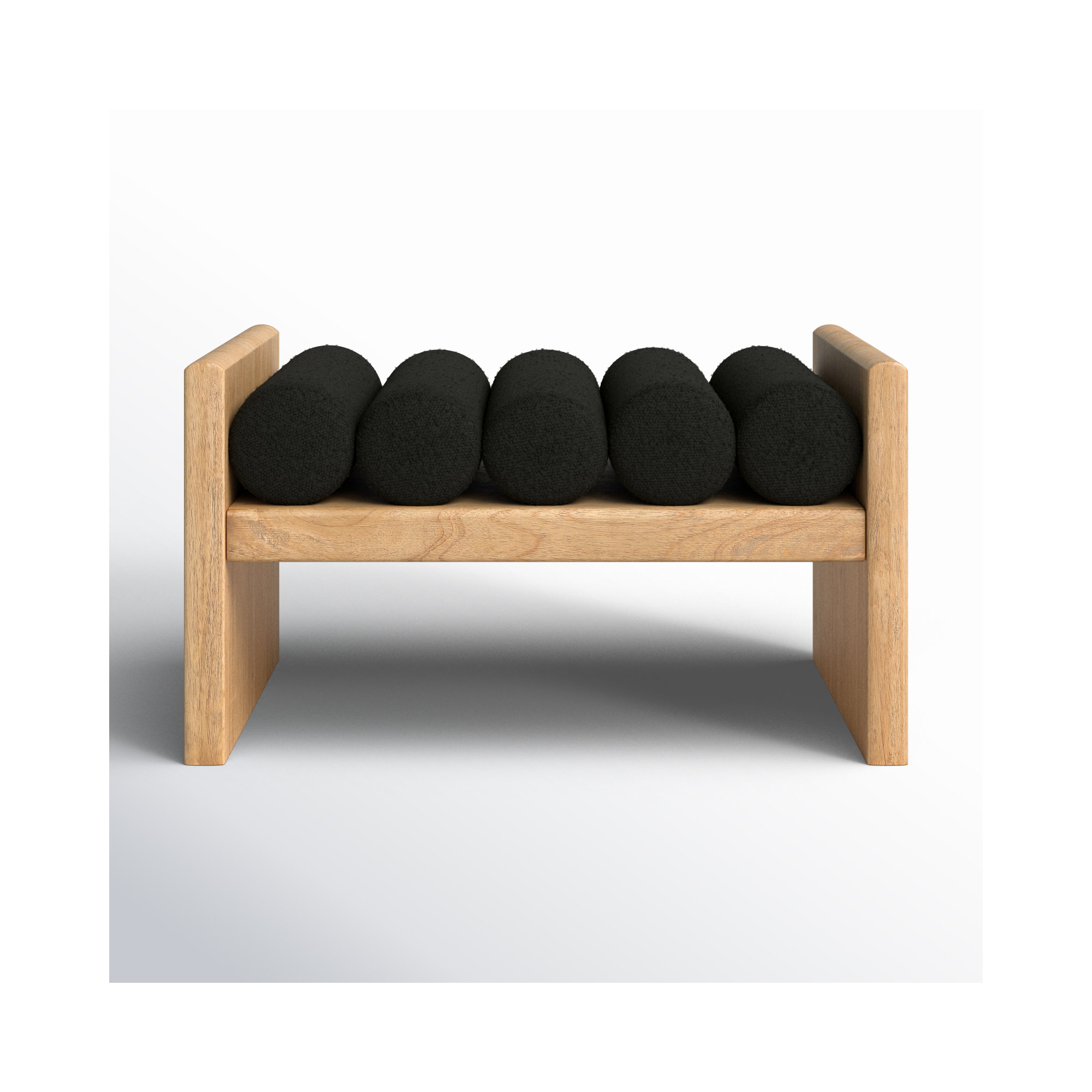 Reeves Boucle Wood Bench, 18" H x 32" W x 19" D, Black Boucle Fabric / Natural Finish
