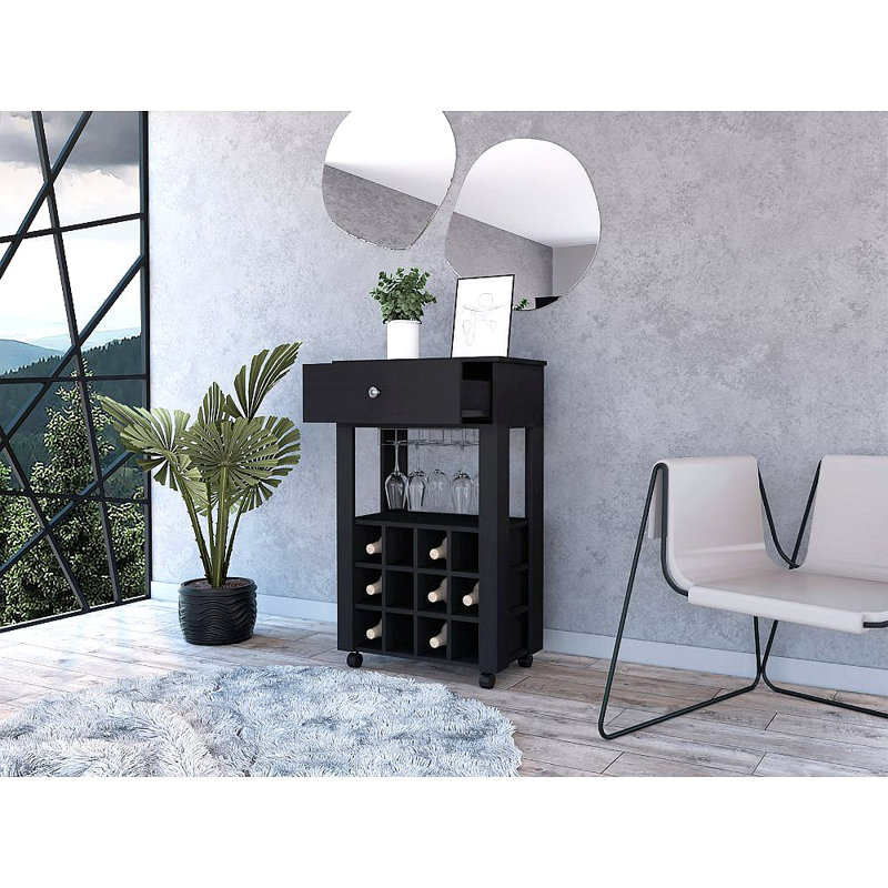 1-Drawer 12-Bottle Wine Cabinet Carbon, Black