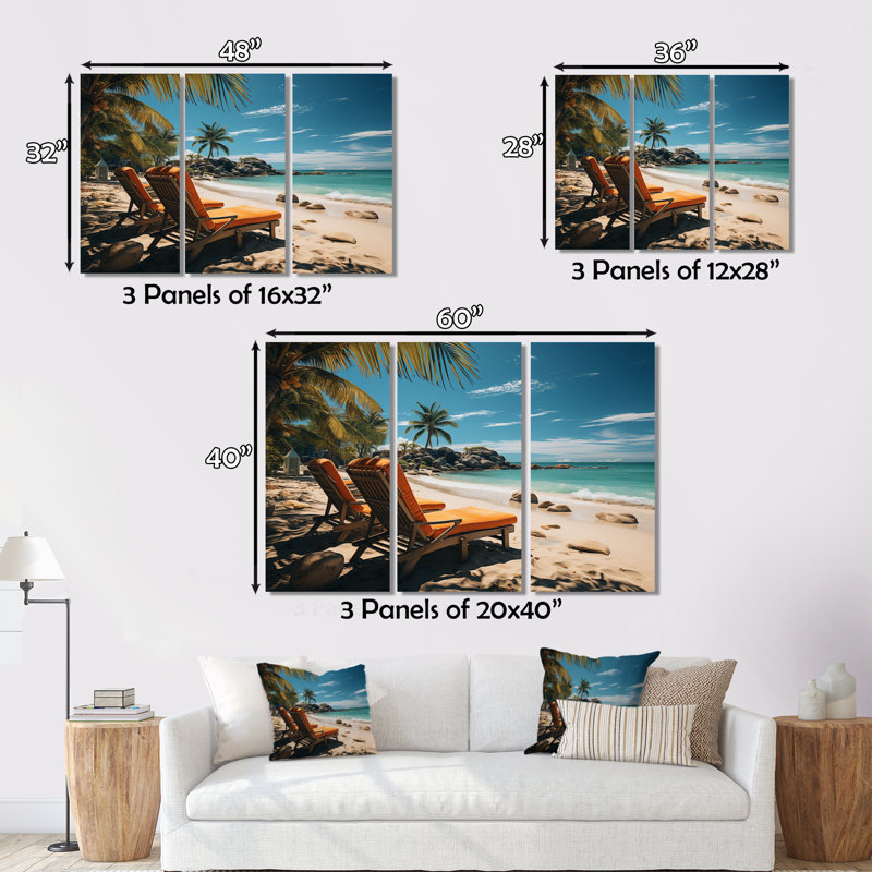 «Beach Tropical Dream II», reproduction sur toile tendue de 3 pièces, H 28 po x l 36 po x P 1 po