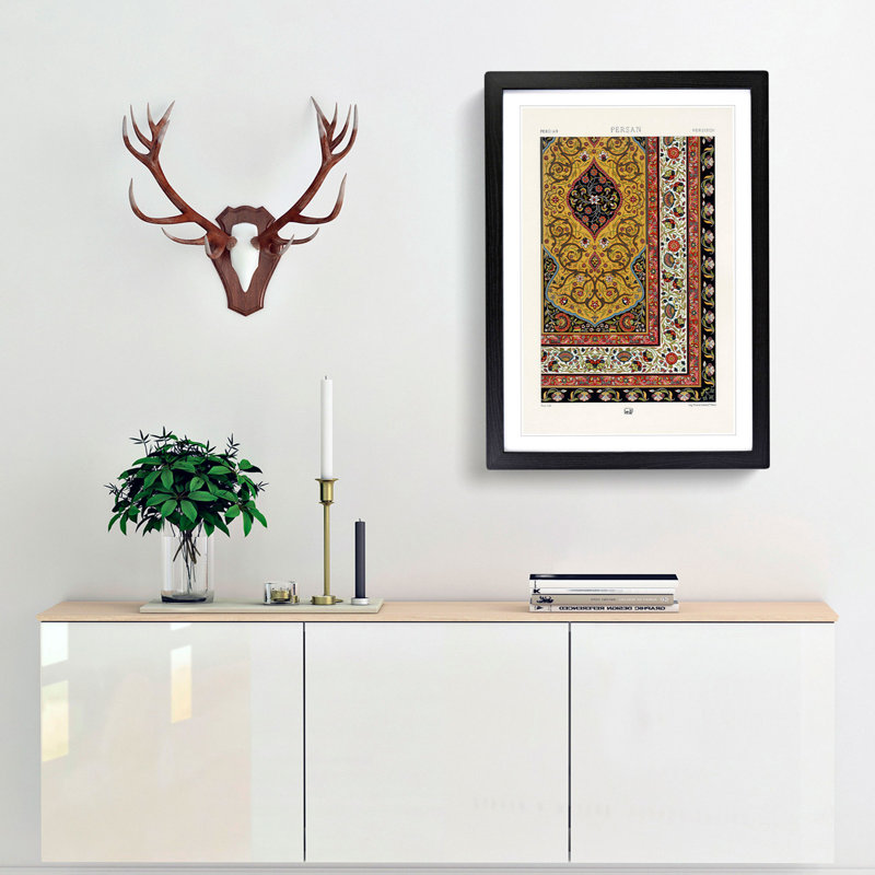 A Floral Persian Pattern by Albert Racinet - Picture Frame Painting Print, 87cm H x 62cm W x 2cm D, Black Framed
