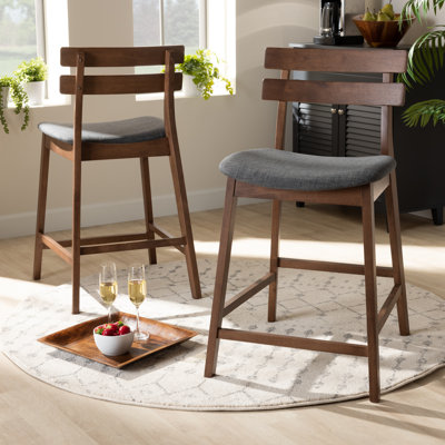 Upholstered Counter Stool with Solid Wood Frame