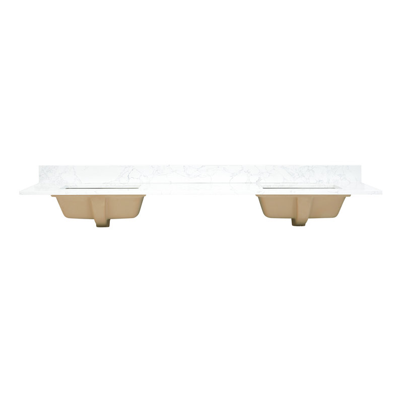 Ceres 73" Grain White Engineered Stone Double Vanity Top with Sinks