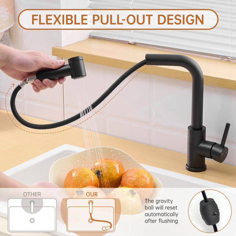 Robinet de cuisine rétractable, Noir mat