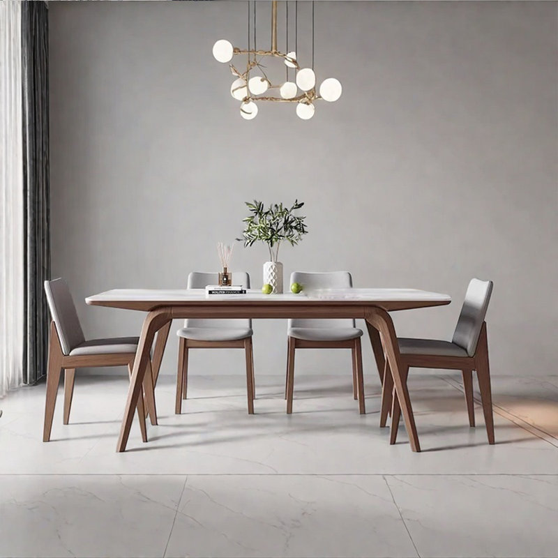 Simple rectangular solid wood legs rock table, 29.53"H x 55.12"L x 31.5"W