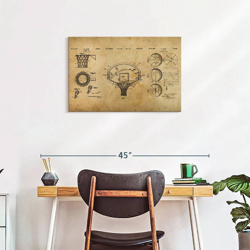 Basketball Brevet Compilation sur toile, H 20 po x l 30 po x P 1,25 po