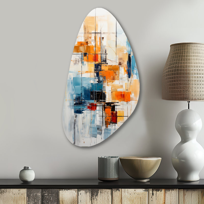 Coloré Mid Century Retro Reflections III - Mid-Century, décoration murale asymétrique moderne en métal, impression d'art moderne de forme unique