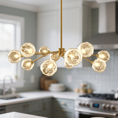 Élégant lustre Spoutnik en laiton à 9/12 bras avec abat-jour en cristal étincelant