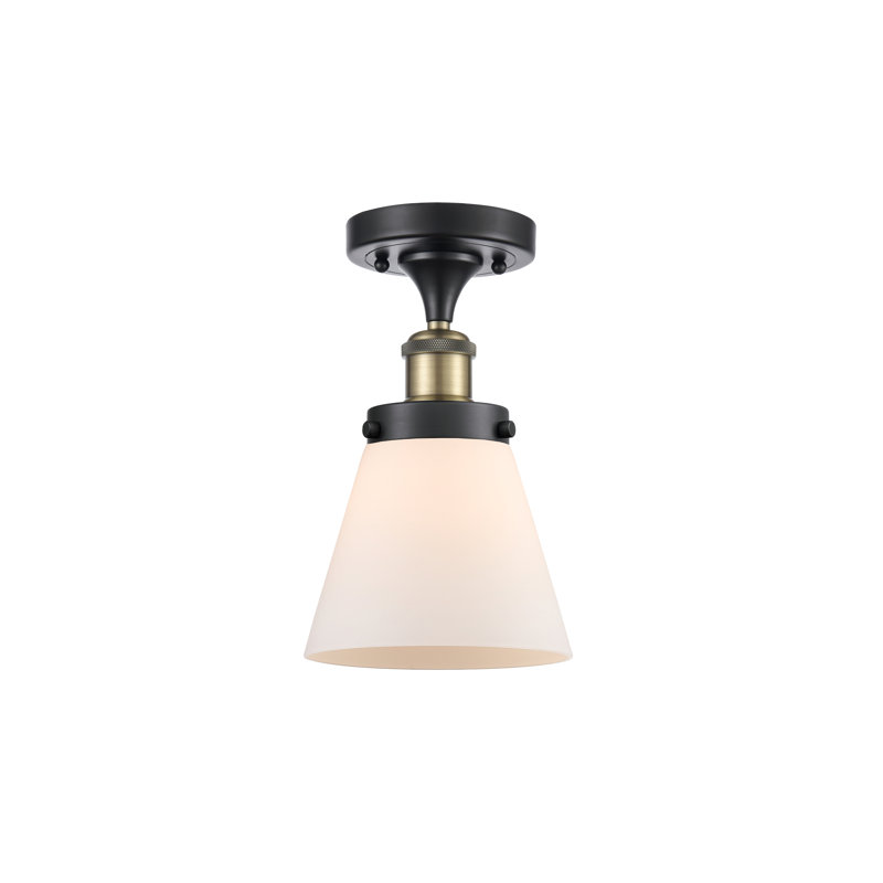 Plafonnier semi-encastré 1 lumière Ballston Urban Cone, Blanc mat, H 11 po x l 6 po x P 6 po, Noir / laiton antique