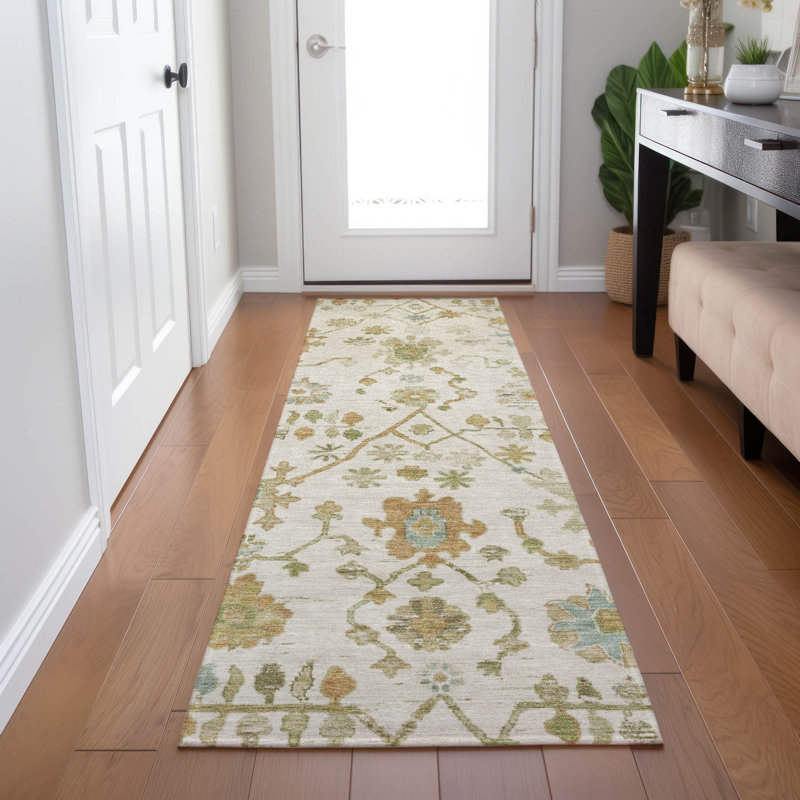 Machine Washable Indoor/Outdoor Xhevrie Ivory Rug, Runner 2'3" x 7'6"