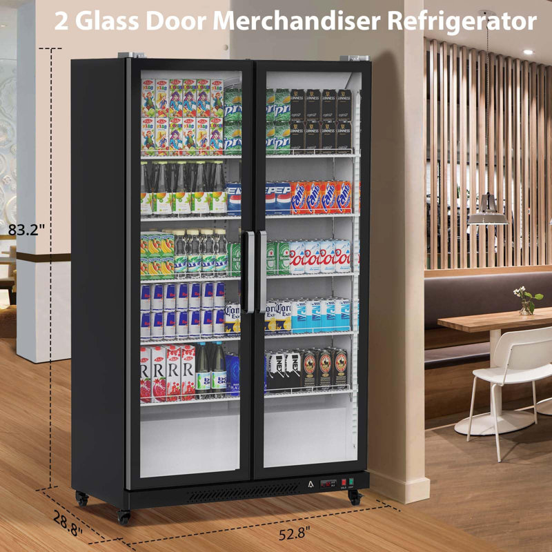 Réfrigérateur commercial, porte vitrée avec éclairage DEL - Refroidisseur vertical de présentation de boissons pour la maison