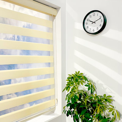 Shadesu Zebra Blinds for Windows, 34" W x 72 H, Cream, Dual Layer Free-Stop Zebra Shades, Light Control for Day and Night, Sheer Blinds for Indoor Windows, Bedroom, Kitchen