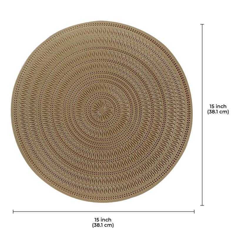 Round PVC Placemats Set 6 Heat Resistant Table Mats Ideal for Dining and Christmas Decor, Gold