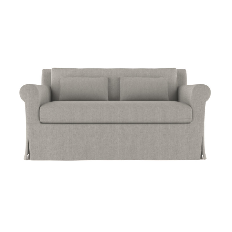 Ludlow Rolled-Arm Skirted Loveseat, Weathered, 34" H x 60" W x 42" D, Box Weave Linen Silver Streak